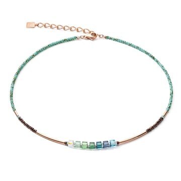 Geo Cube Petrol Blue Green, Hematite & Rose Gold Necklace