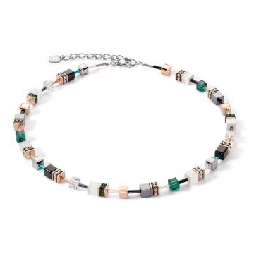 GeoCube Fresh White, Rose Gold & Emerald Necklace